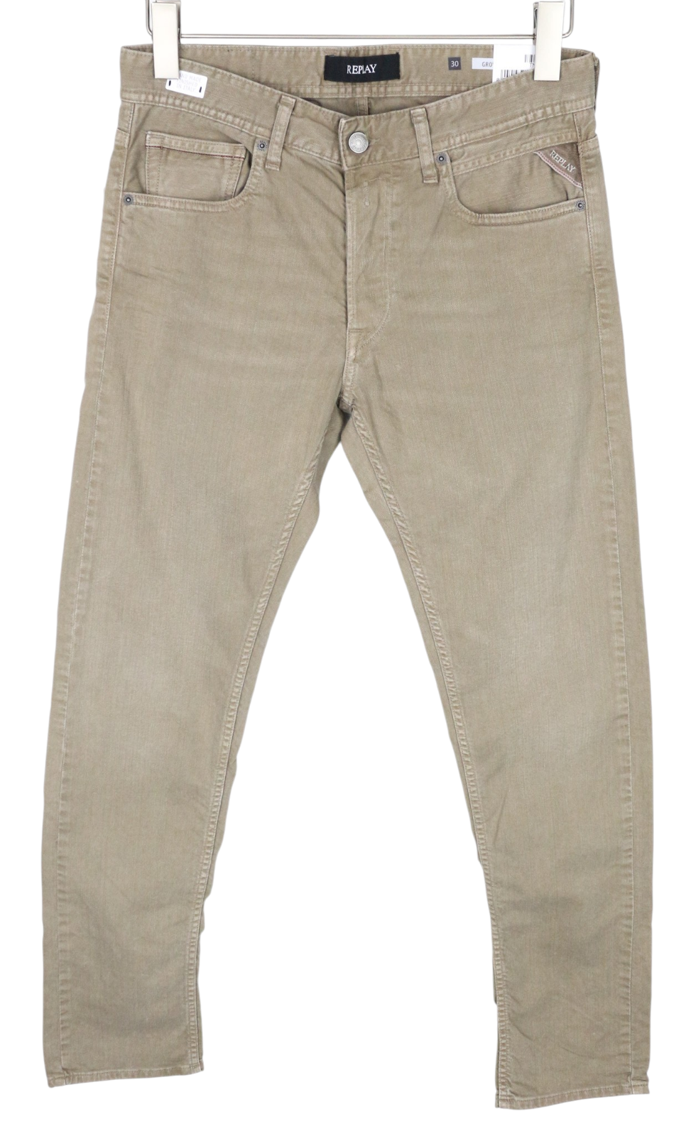 REPLAY Grover Men Jeans W30/L34 Straight Fit Brown Button-Up Cotton Stretch