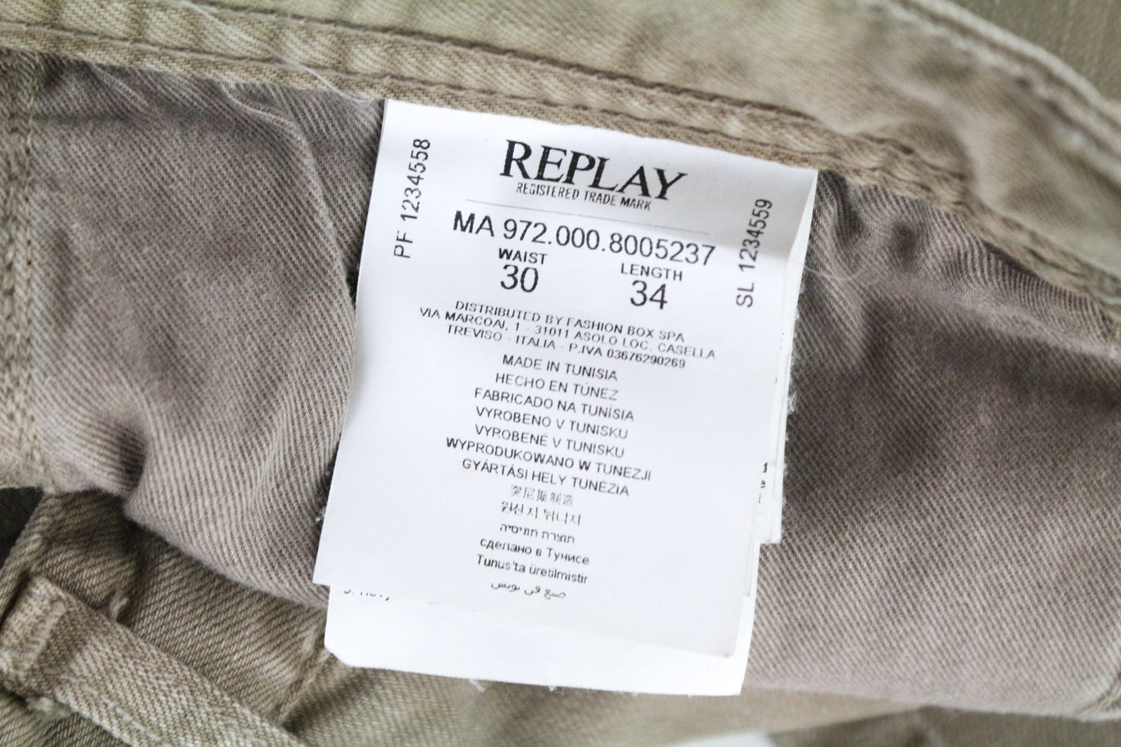 REPLAY Grover Men Jeans W30/L34 Straight Fit Brown Button-Up Cotton Stretch