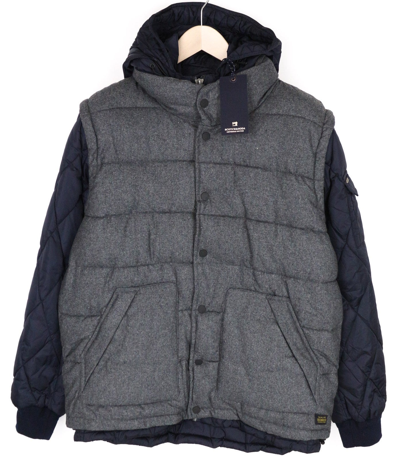 SCOTCH & SODA Ams Couture Men Jacket XL Navy Grey Padded Lined 2in1 Gilet