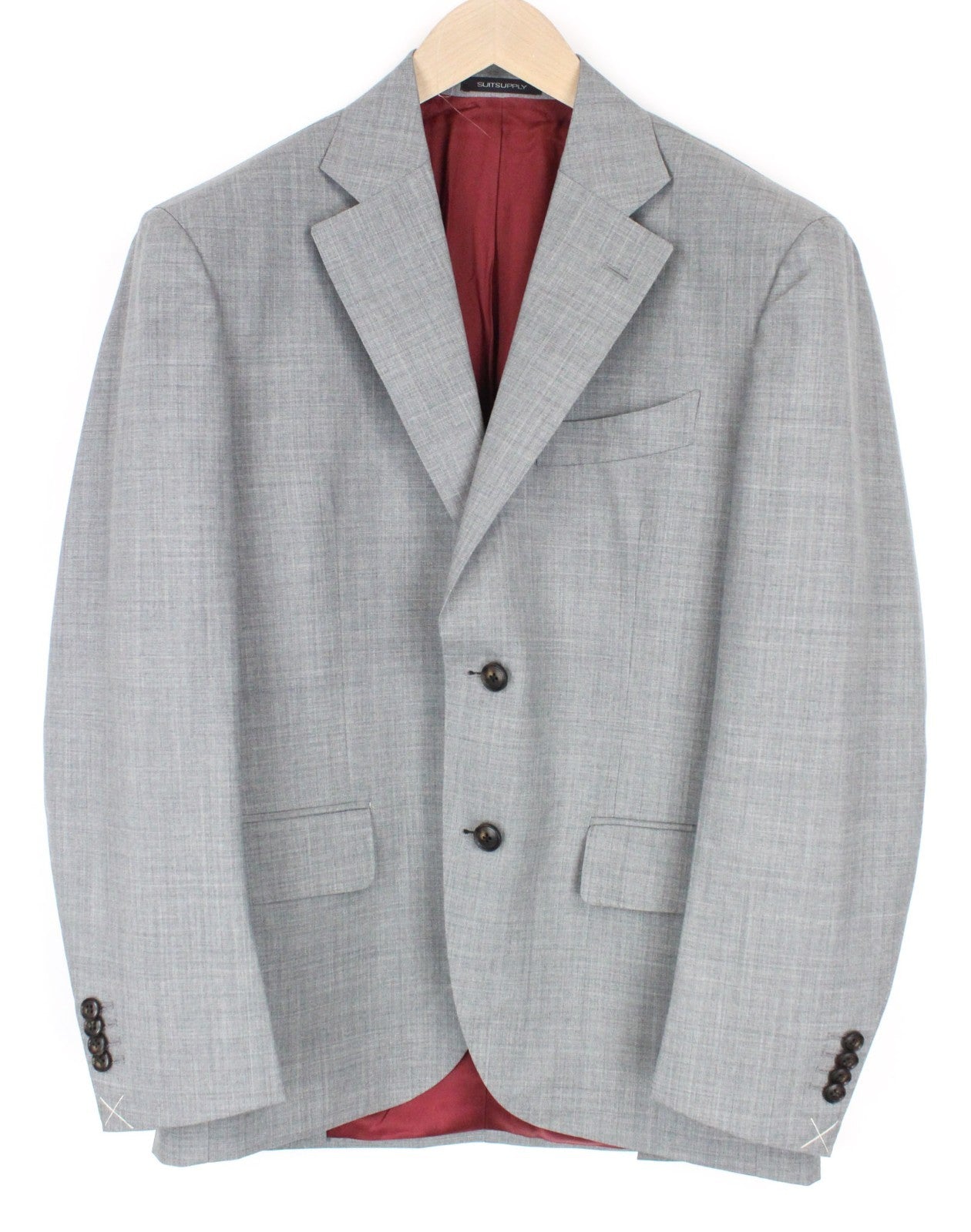 SUITSUPPLY La Spalla Men Suit UK40R Grey 2-Piece Slim Melange Tropical Wool