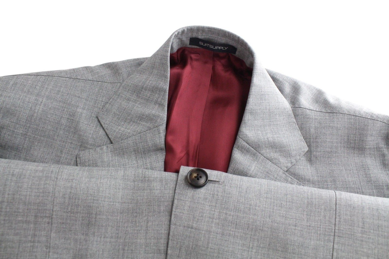 SUITSUPPLY La Spalla Men Suit UK40R Grey 2-Piece Slim Melange Tropical Wool
