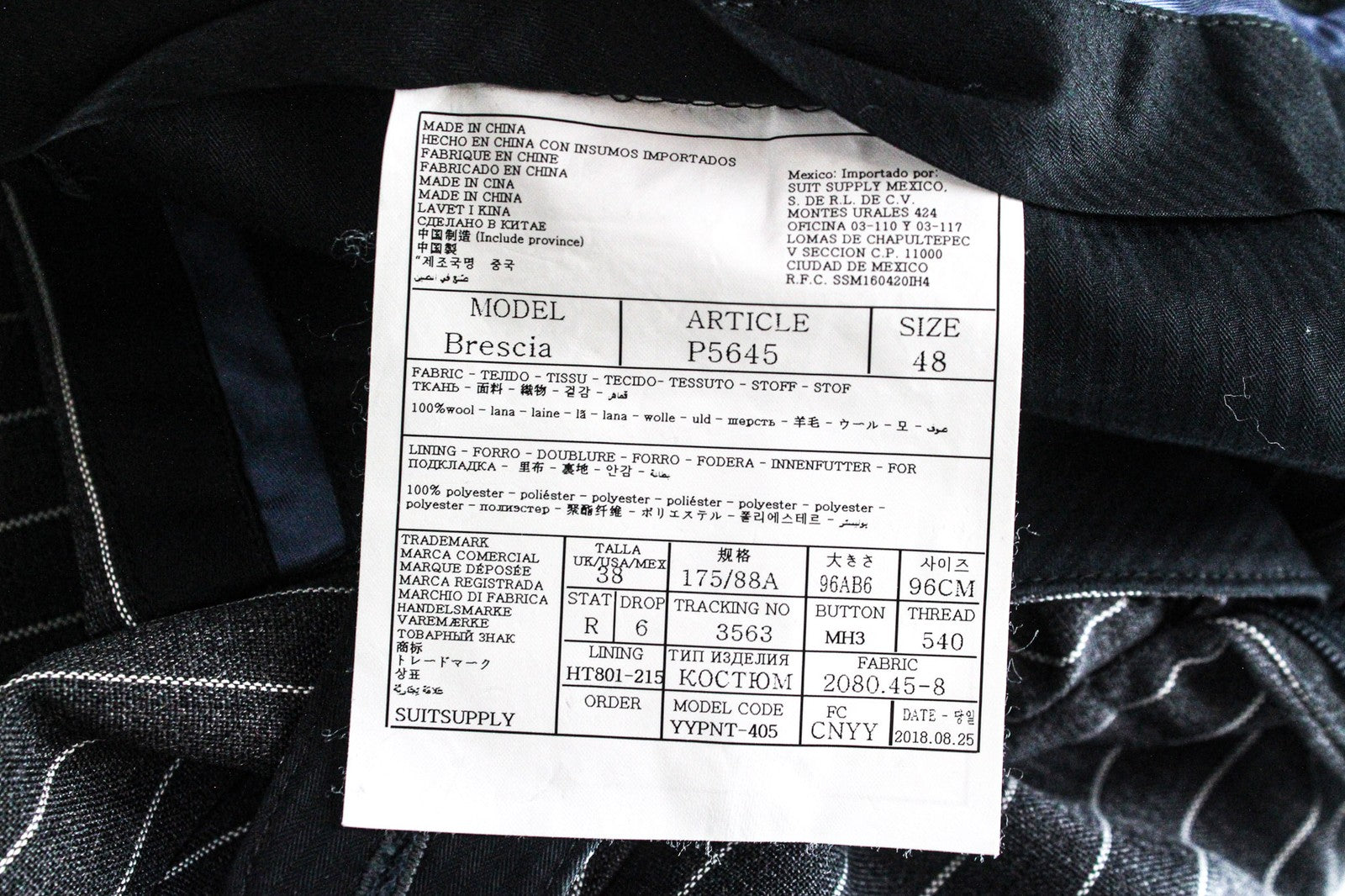 SUITSUPPLY Brescia Men Trousers UK38R Grey Slim Pinstriped Pure Wool Flat-Front