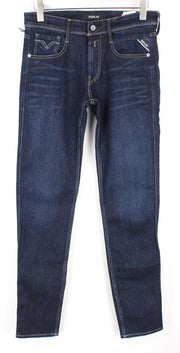 REPLAY Anbass Men Jeans W30/L34 Dark Blue Slim Tapered Super Stretch Zip-Fly