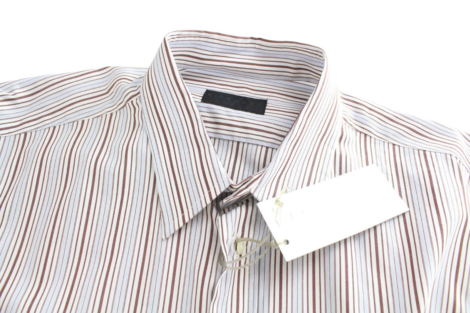 RICHMOND Men Shirt IT48 M Red Striped Melange Button Up Cotton Poplin