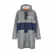 REPLAY Men Jacket L Grey Rubber Coated Unlined Taped Seams Mid-Length Hooded