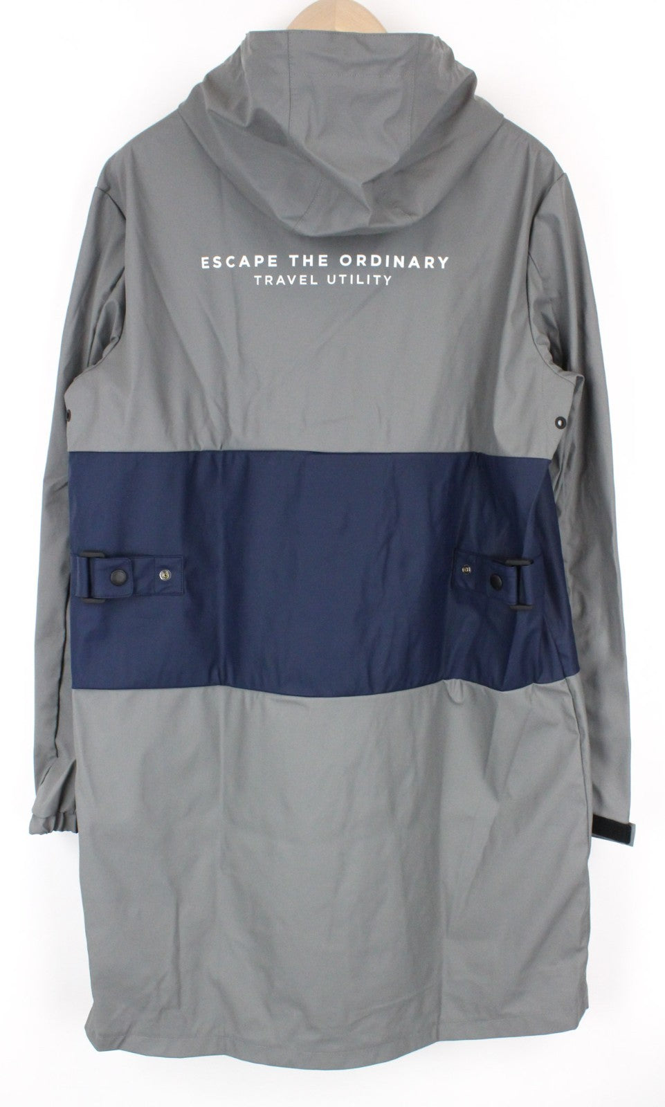 REPLAY Men Jacket L Grey Rubber Coated Unlined Taped Seams Mid-Length Hooded