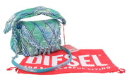 DIESEL Charm-D Shoulder Women Bag OS Blue Shiny Quilted Pop Colour Denim RRP635
