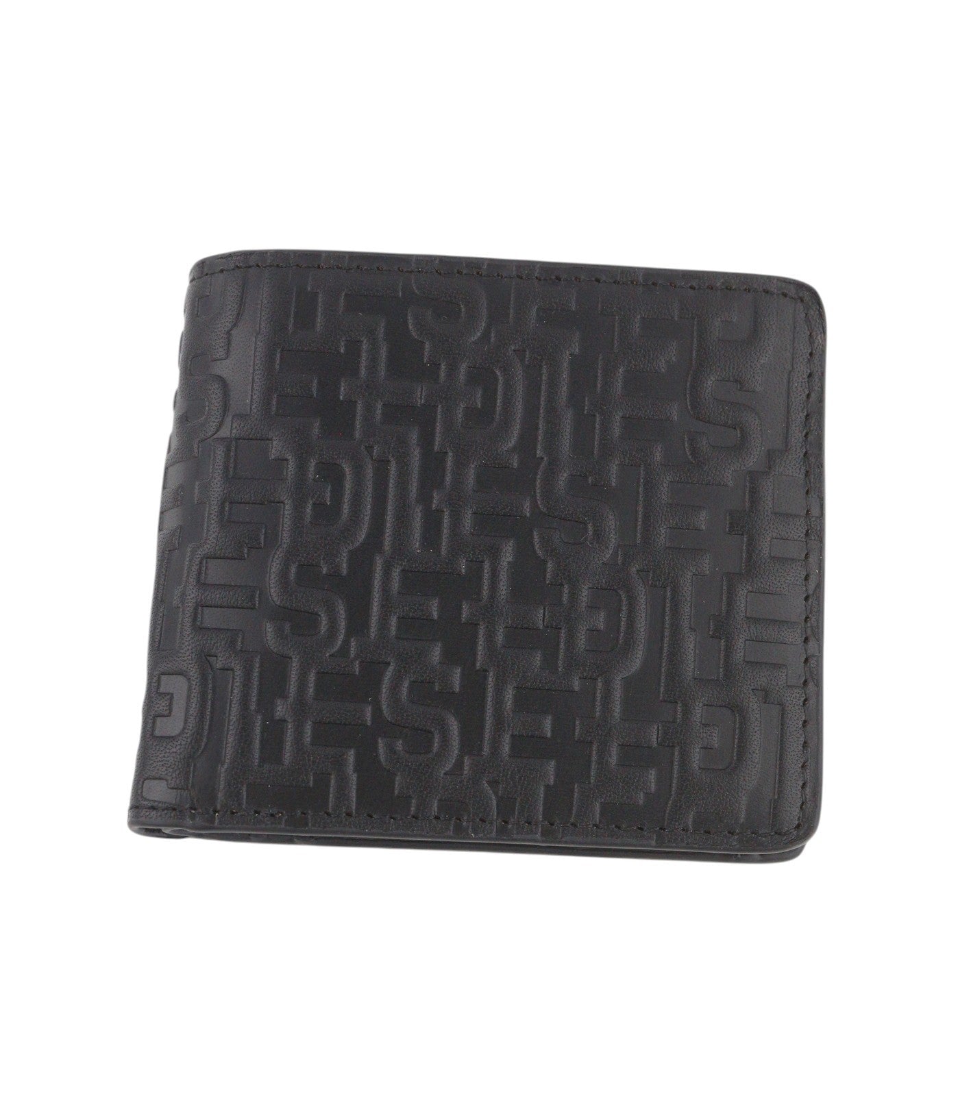 DIESEL PC Monogram BI-Fold Men Wallet OS Black Cow Leather Logo All-Over RRP185