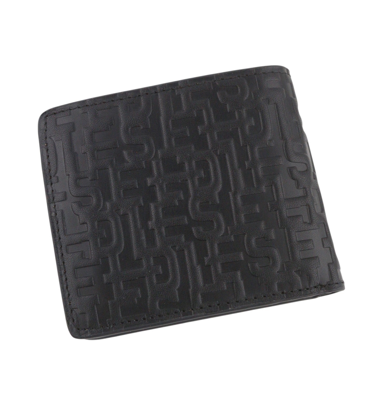 DIESEL PC Monogram BI-Fold Men Wallet OS Black Cow Leather Logo All-Over RRP185
