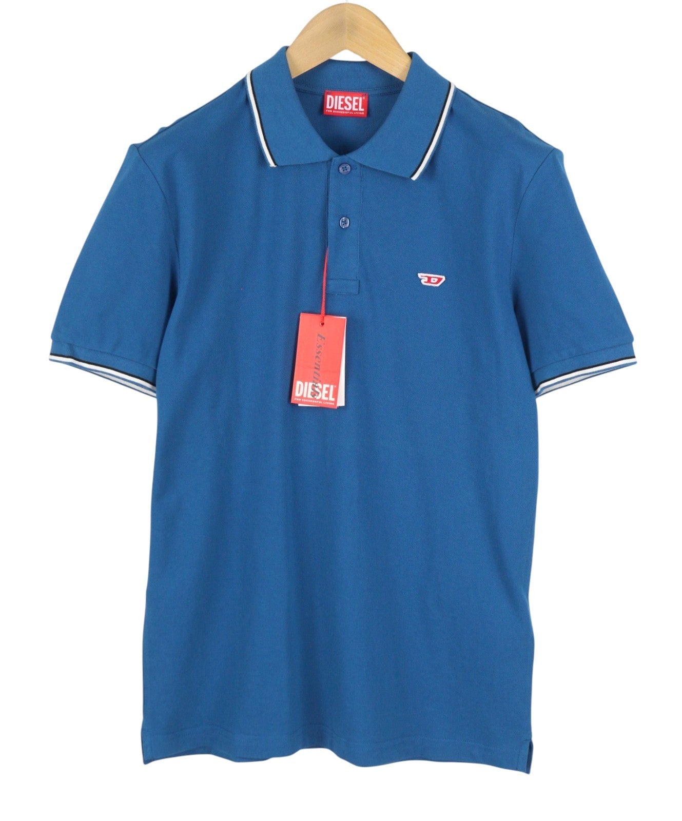 DIESEL T-Smith-D Men Polos 2XL Blue Cotton Half Button Short Sleeve