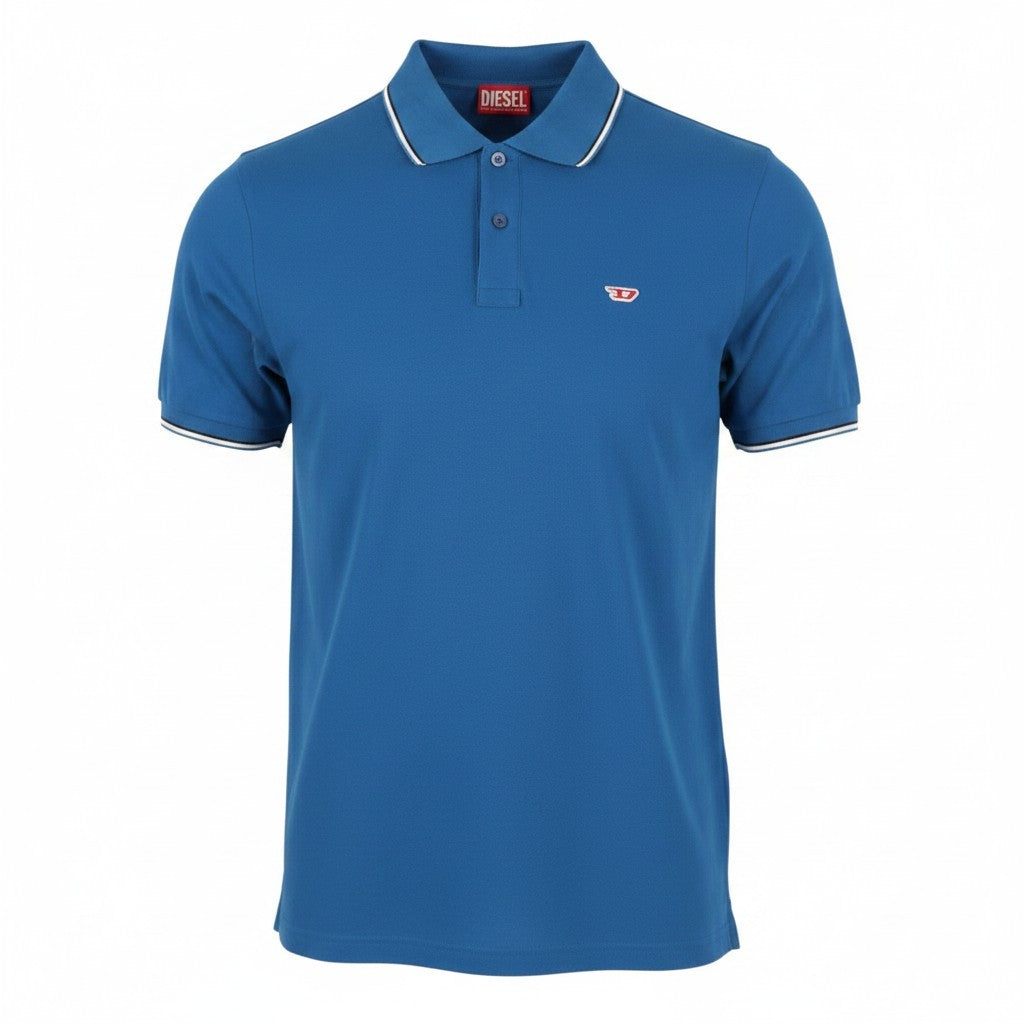 DIESEL T-Smith-D Men Polos XL Blue Cotton Half Button Short Sleeve