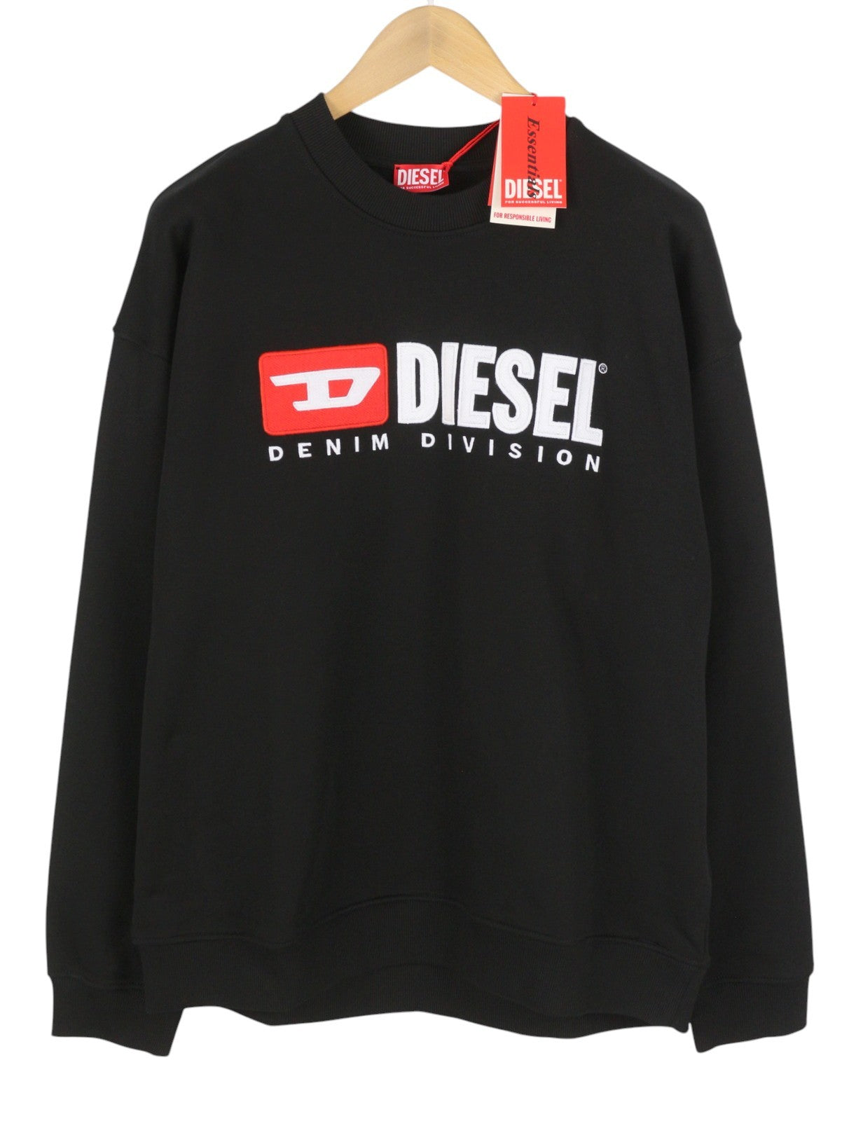 DIESEL S-Boxt-Div Men Sweatshirt L Black Crew Neck Long Sleeve Pull On RRP150