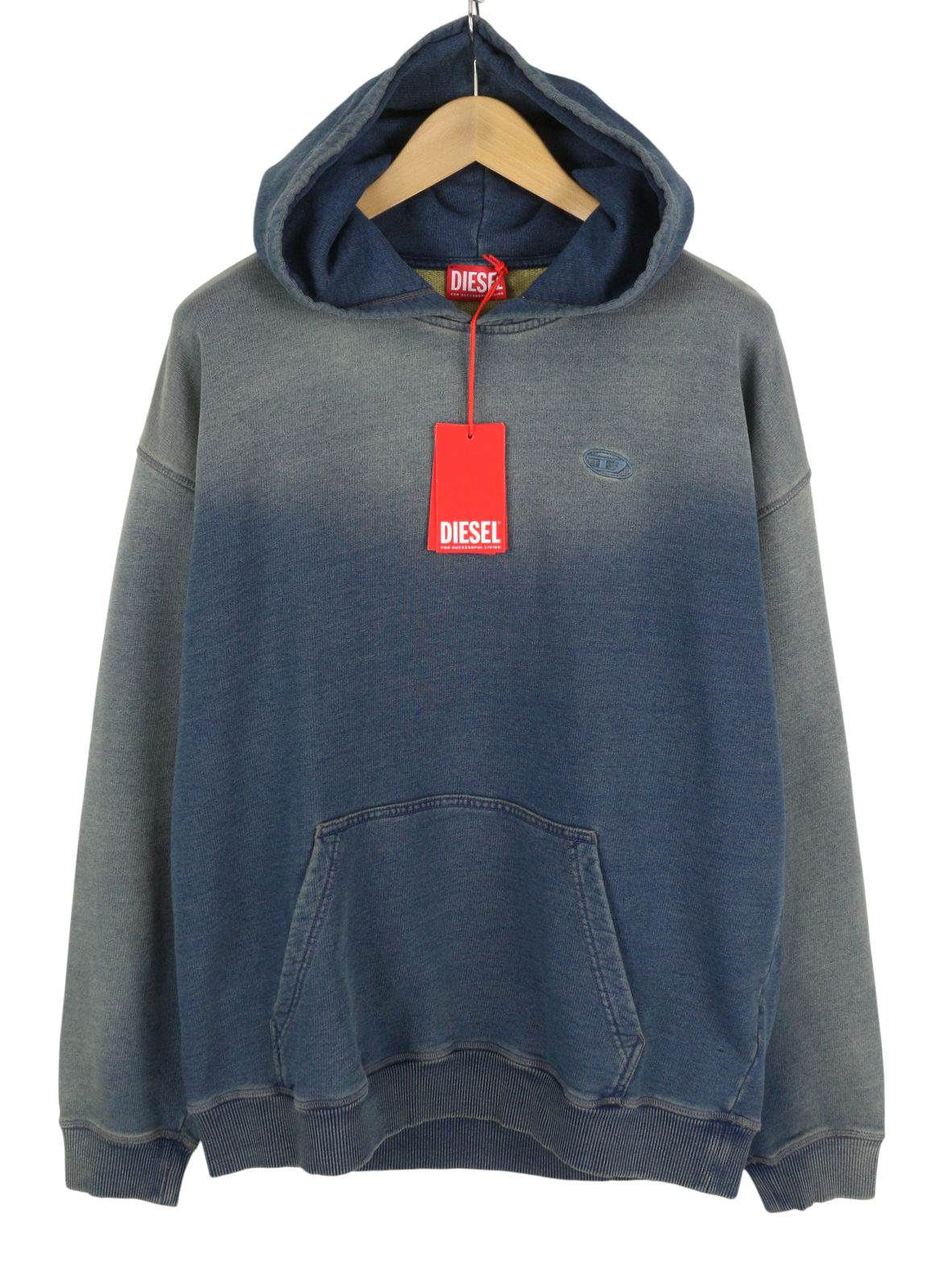 DIESEL S-Boxt-Hood-R6 Men Hoodie M Blue Faded Kangaroo Pocket Pull On RRP250