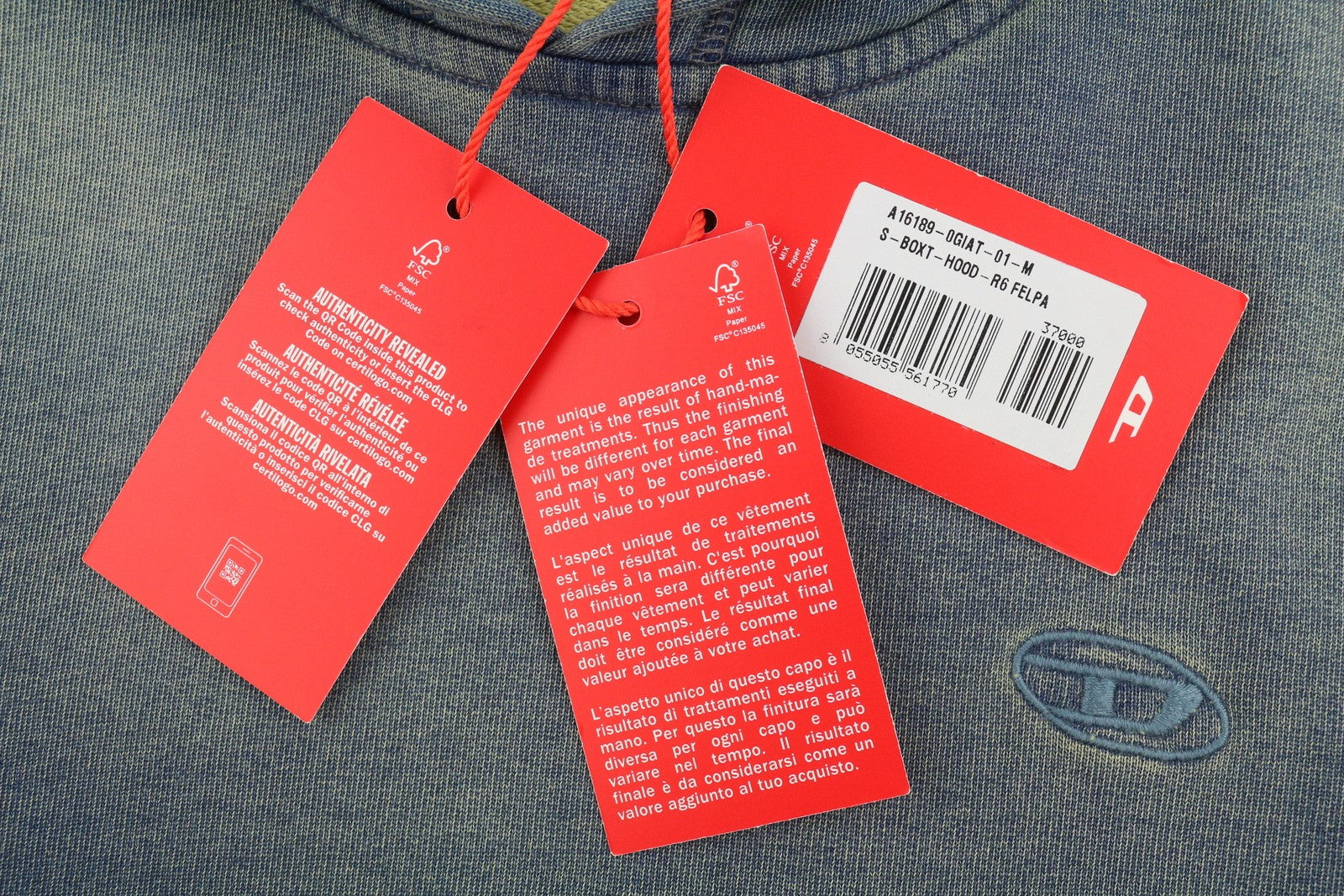 DIESEL S-Boxt-Hood-R6 Men Hoodie M Blue Faded Kangaroo Pocket Pull On RRP250