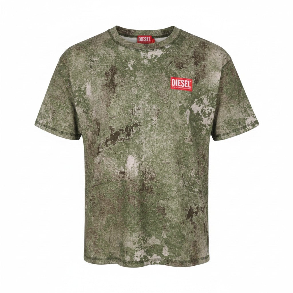 DIESEL T-Boxt-R12 Men T-Shirt M Green Camouflage Crew Neck Short Sleeve