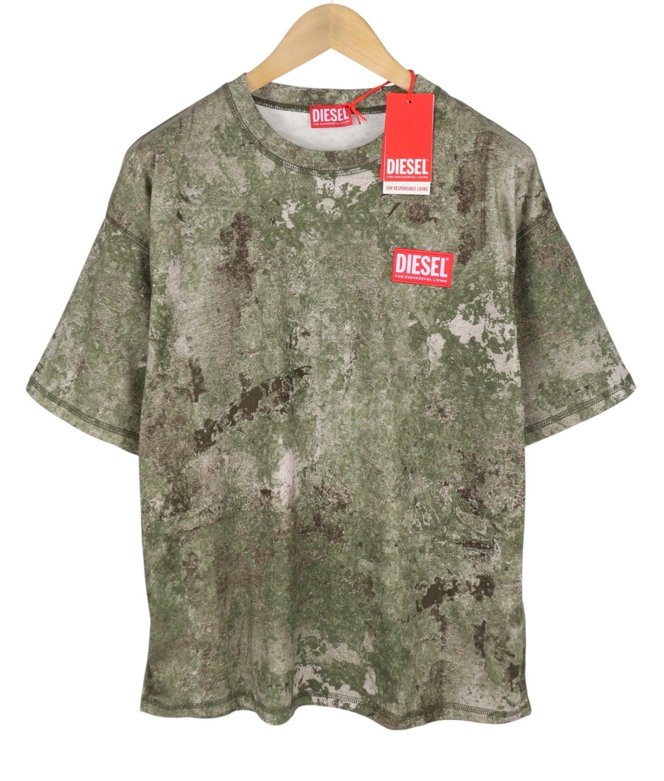 DIESEL T-Boxt-R12 Men T-Shirt M Green Camouflage Crew Neck Short Sleeve