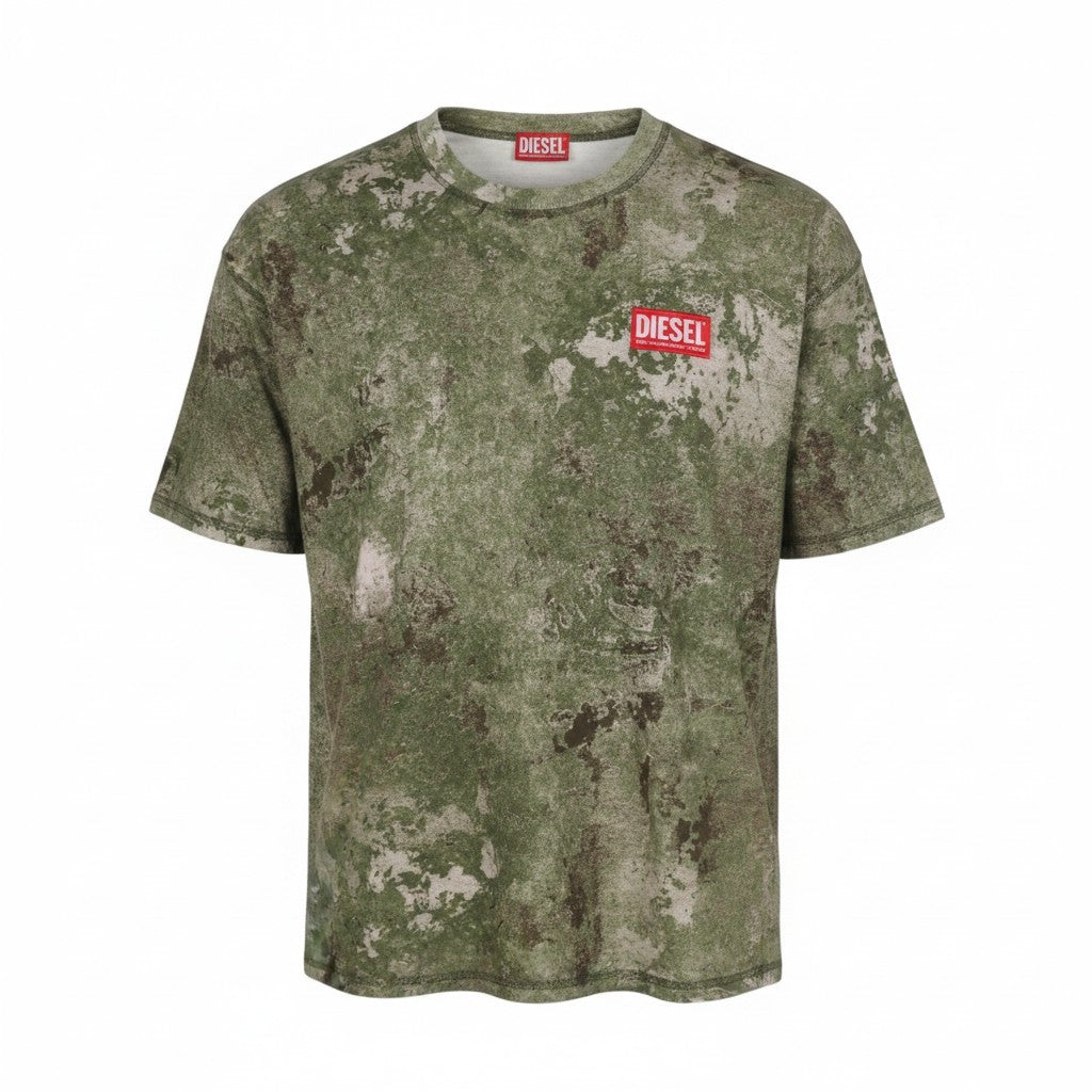 DIESEL T-Boxt-R12 Men T-Shirt L Green Camouflage Crew Neck Short Sleeve