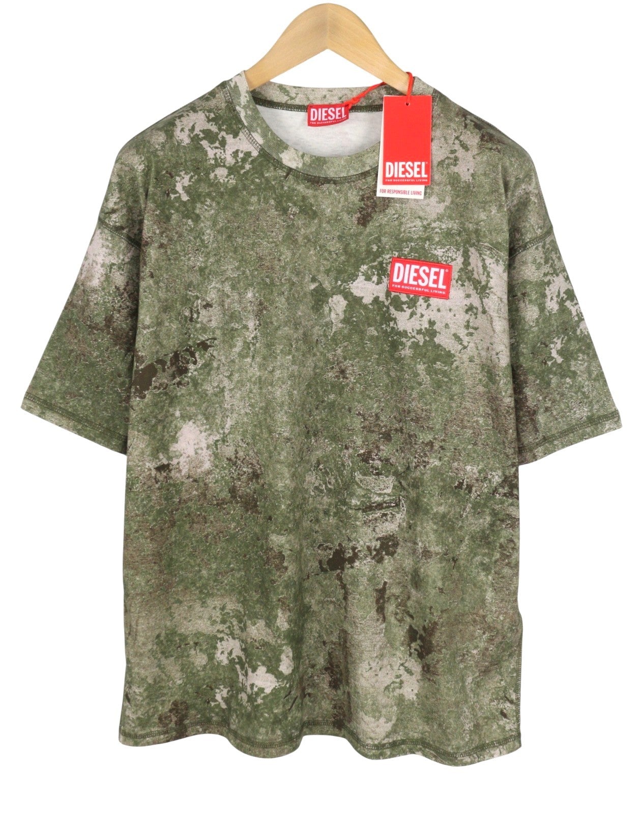 DIESEL T-Boxt-R12 Men T-Shirt L Green Camouflage Crew Neck Short Sleeve