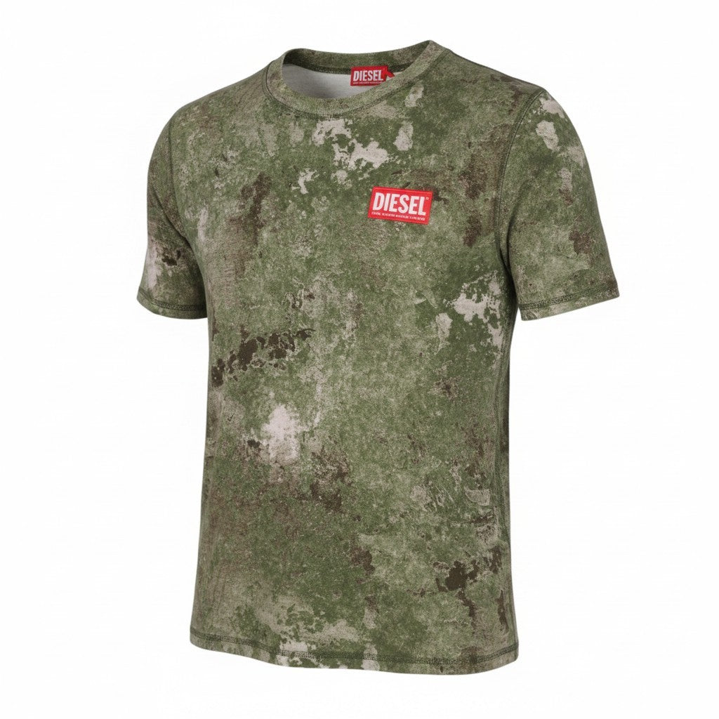 DIESEL T-Boxt-R12 Men T-Shirt M Green Camouflage Crew Collar Short Sleeve