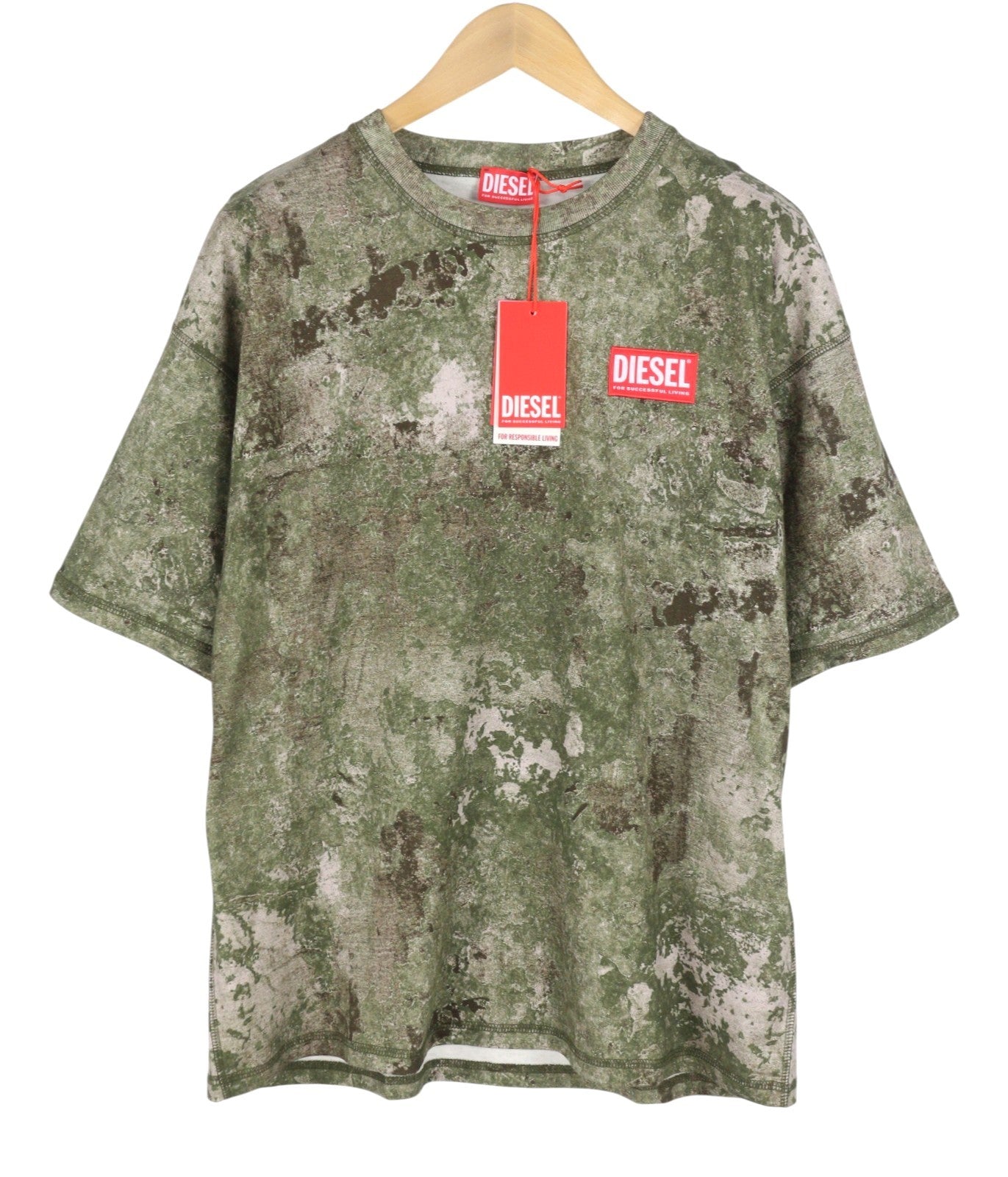 DIESEL T-Boxt-R12 Men T-Shirt L Green Camouflage Crew Collar Short Sleeve