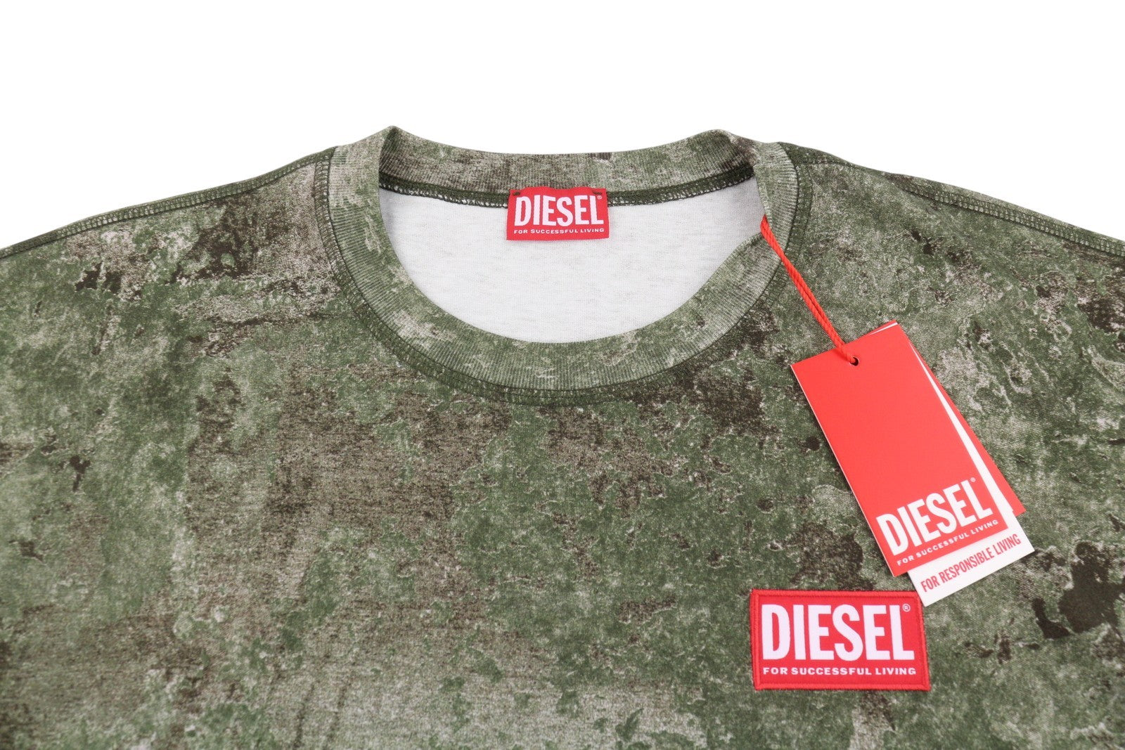 DIESEL T-Boxt-R12 Men T-Shirt XL Green Camouflage Crew Neck Short Sleeve