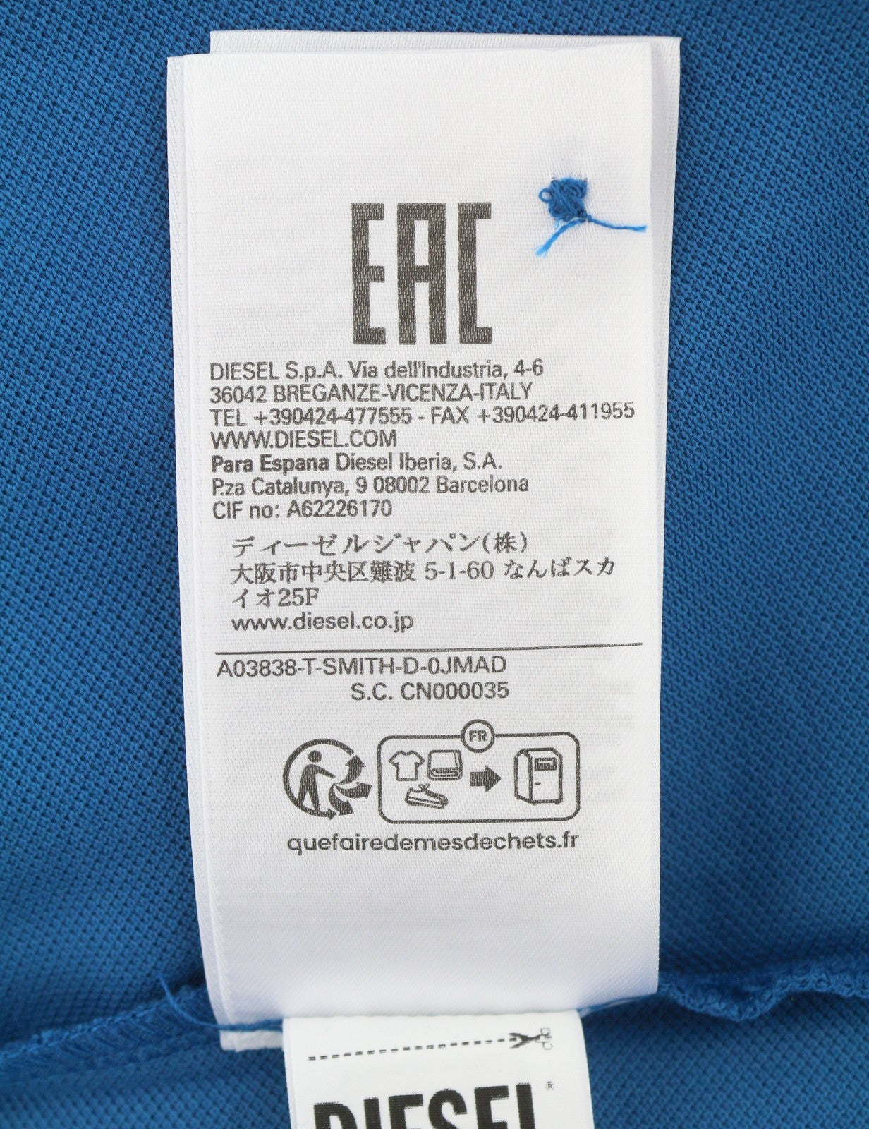 DIESEL T-Smith-D Men Polos L Blue Cotton Half Button Short Sleeve
