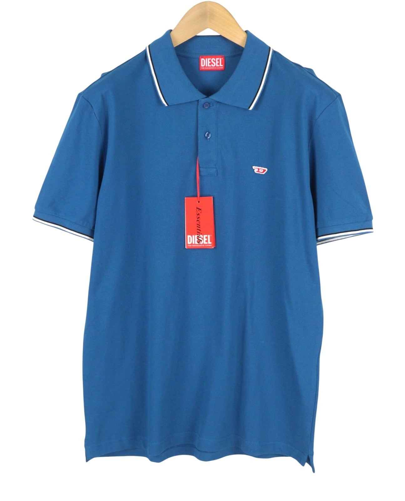 DIESEL T-Smith-D Men Polos XL Blue Cotton Half Button Short Sleeved