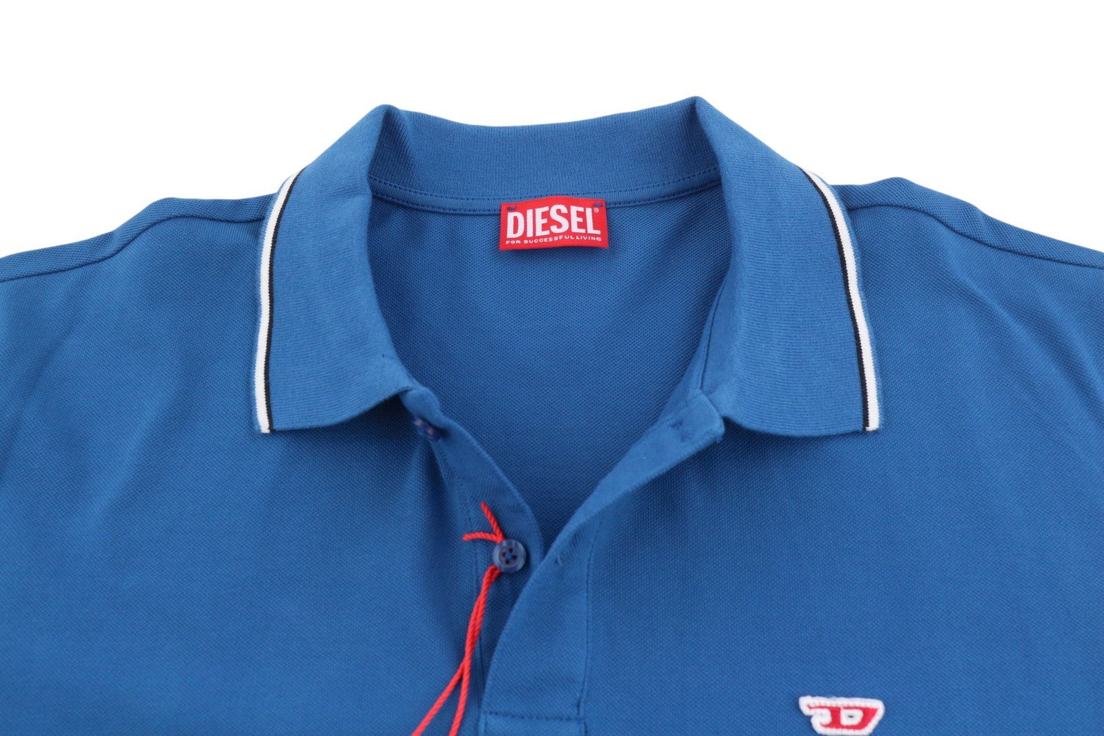 DIESEL T-Smith-D Men Polos XL Blue Cotton Half Button Short Sleeved