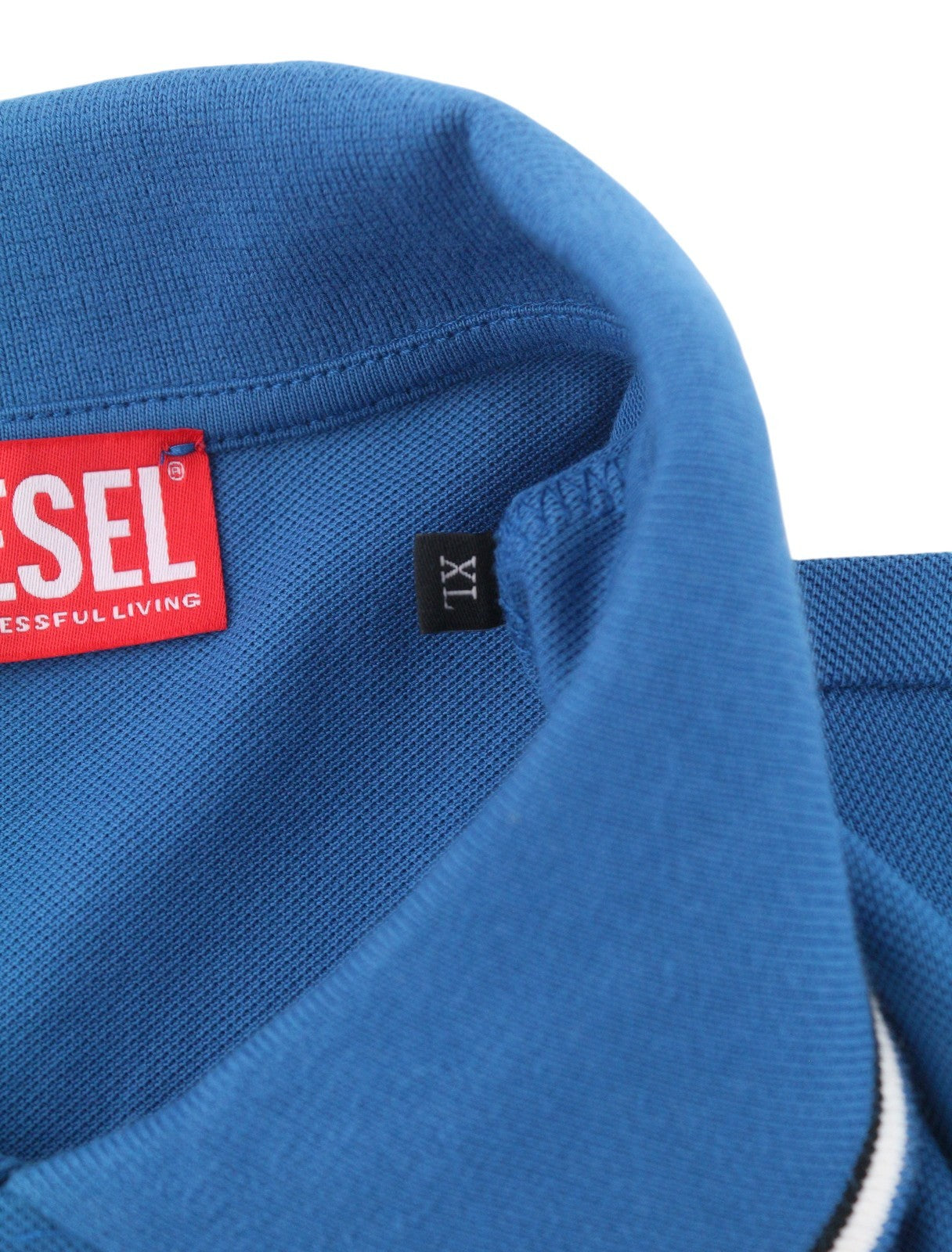 DIESEL T-Smith-D Men Polos XL Blue Cotton Half Button Short Sleeved