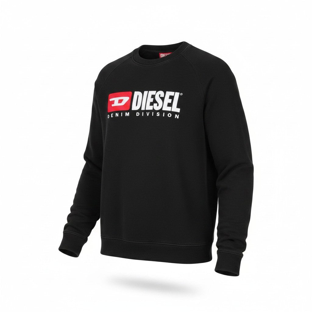 DIESEL S-Boxt-Div Men Sweatshirt XL Black Crew Neck Long Sleeve Pull On RRP150