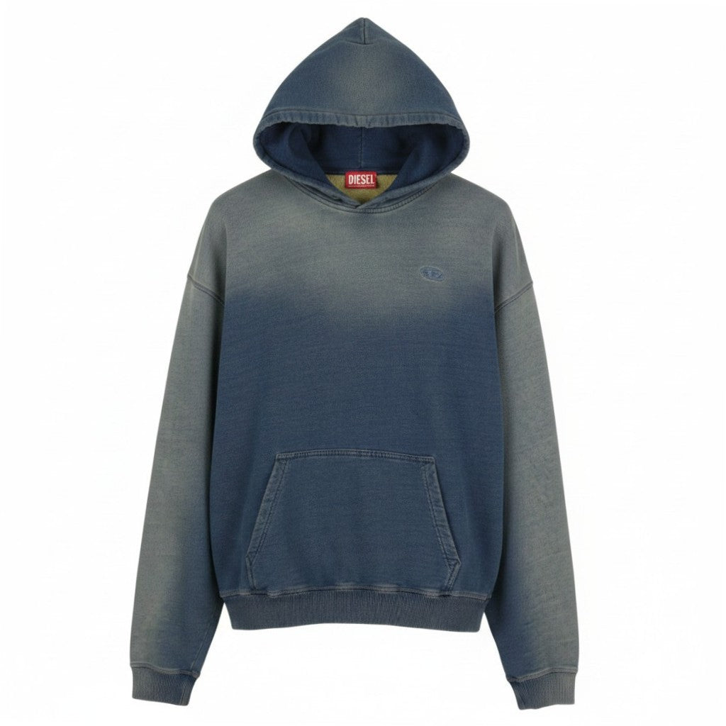 DIESEL S-Boxt-Hood-R6 Men Hoodie L Blue Faded Kangaroo Pocket Pull On RRP250