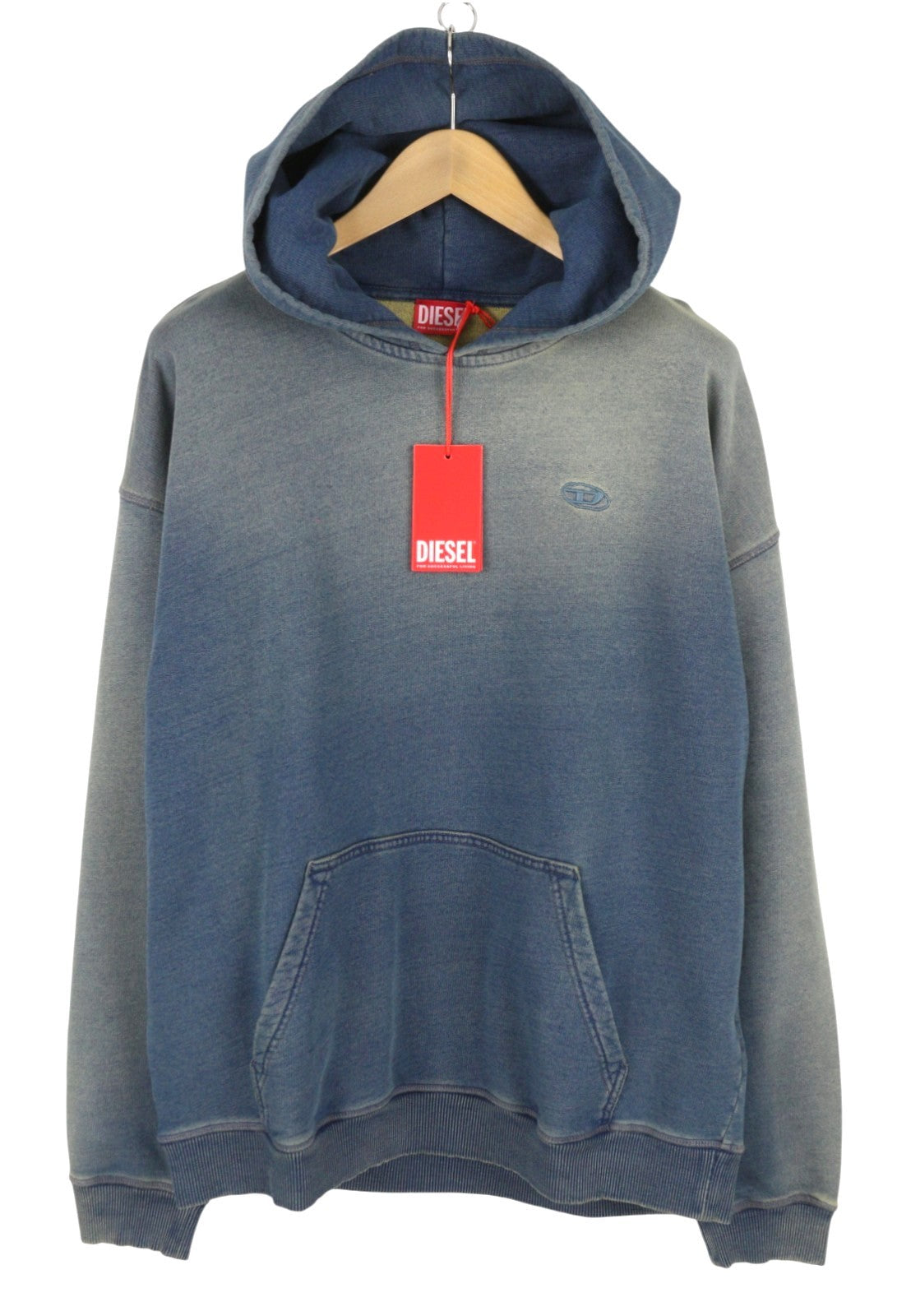 DIESEL S-Boxt-Hood-R6 Men Hoodie L Blue Faded Kangaroo Pocket Pull On RRP250