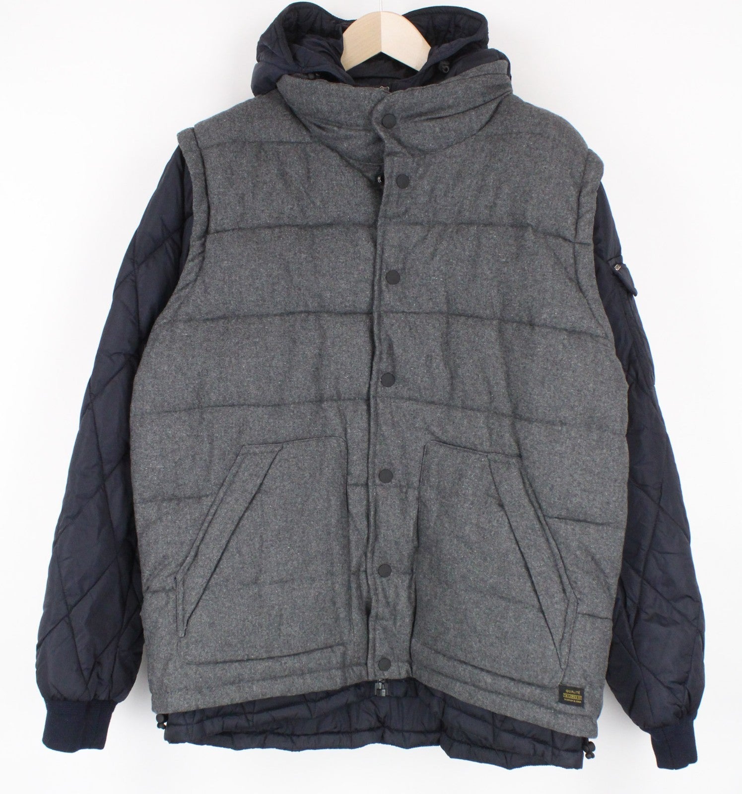 SCOTCH & SODA Men Jacket XL Mid Grey Melange Puffer Hooded Wool Blend Quilted