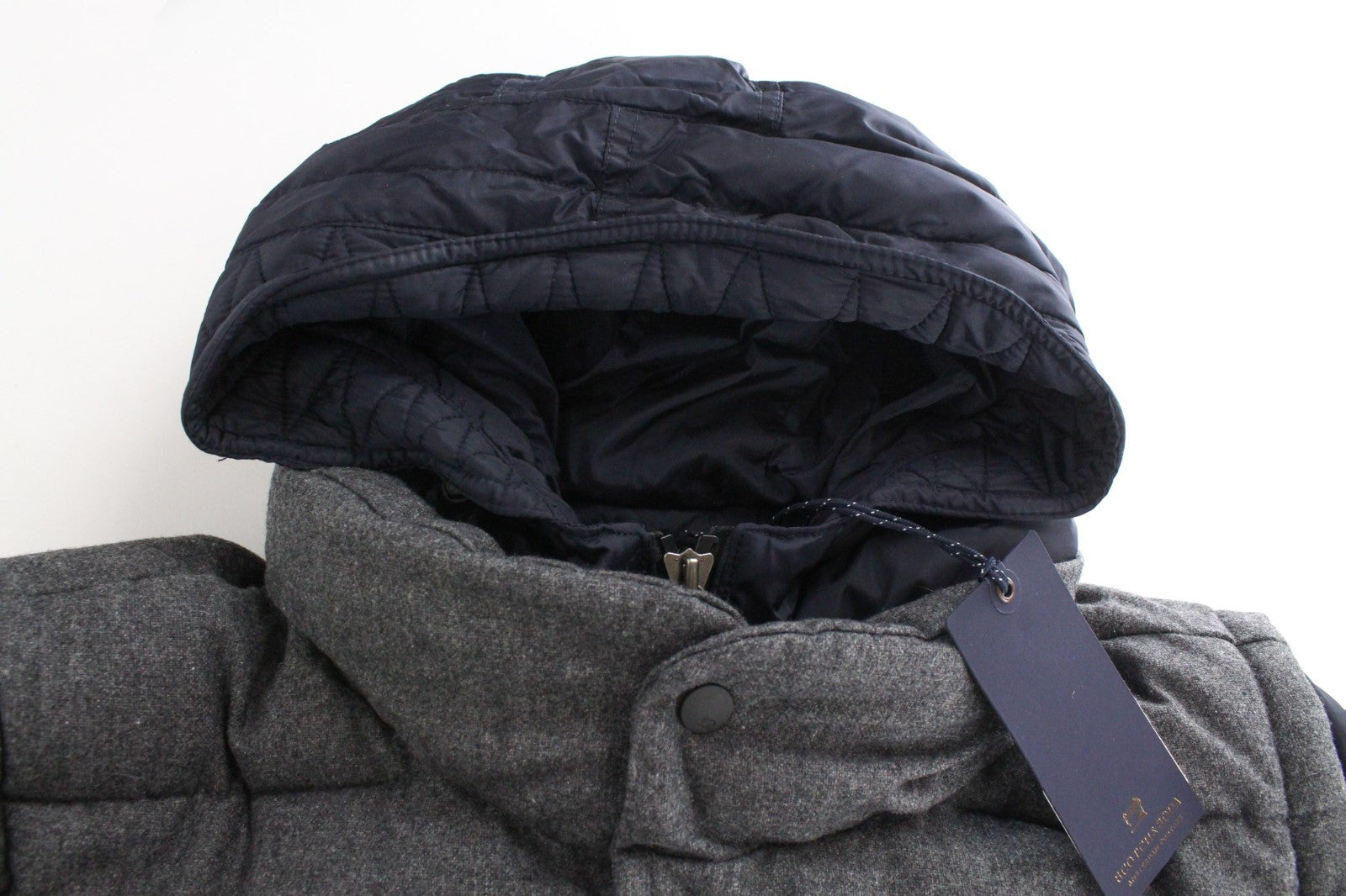 SCOTCH & SODA Men Jacket XL Mid Grey Melange Puffer Hooded Wool Blend Quilted