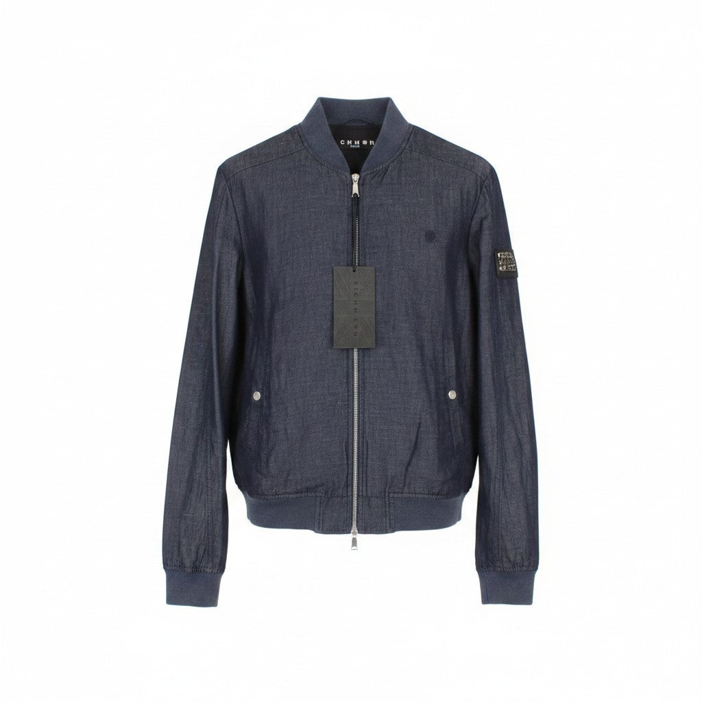 RICHMOND Men Jacket IT48 M Blue Melange Classic Lightweight Bomber Linen Cotton