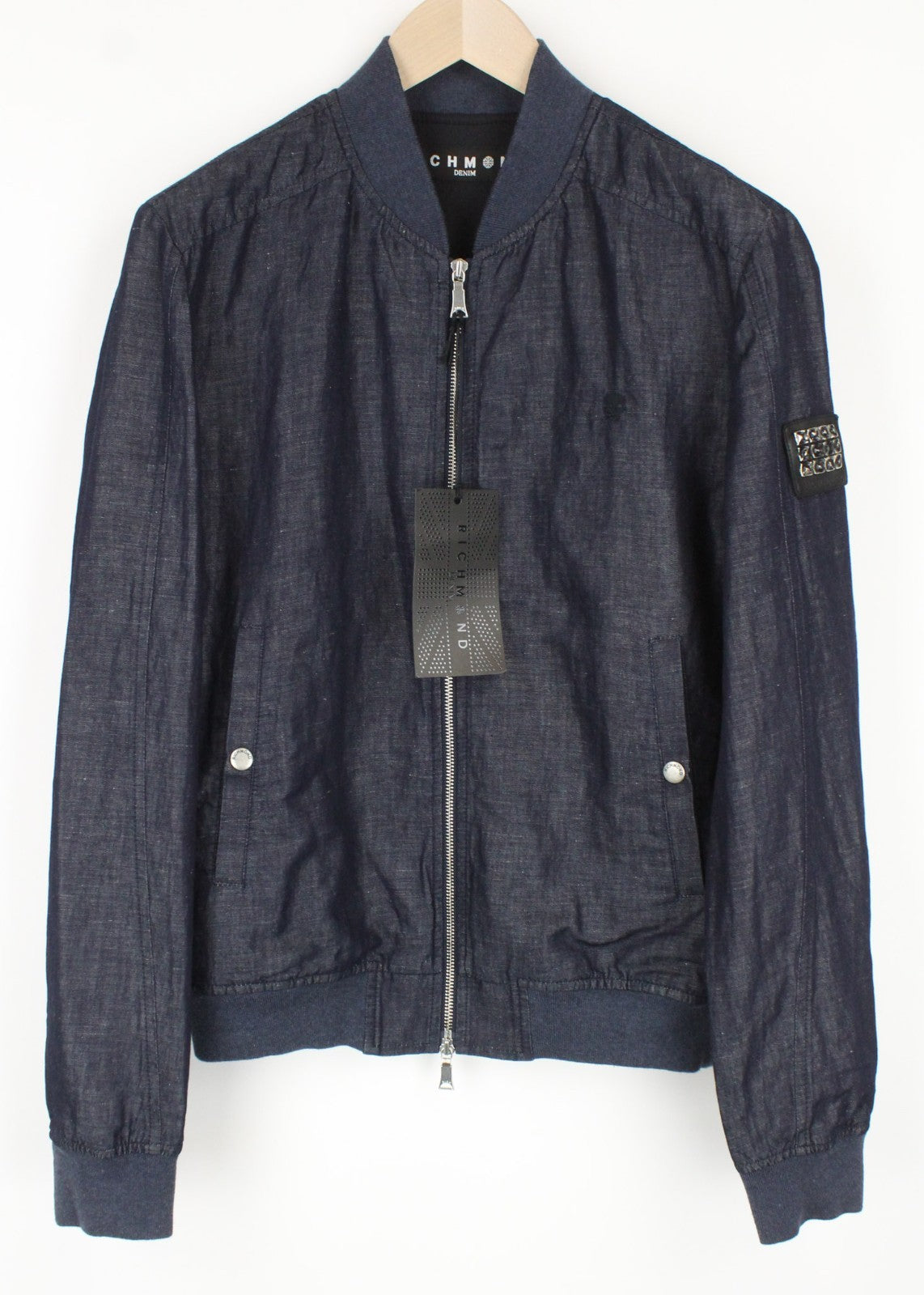 RICHMOND Men Jacket IT48 M Blue Melange Classic Lightweight Bomber Linen Cotton