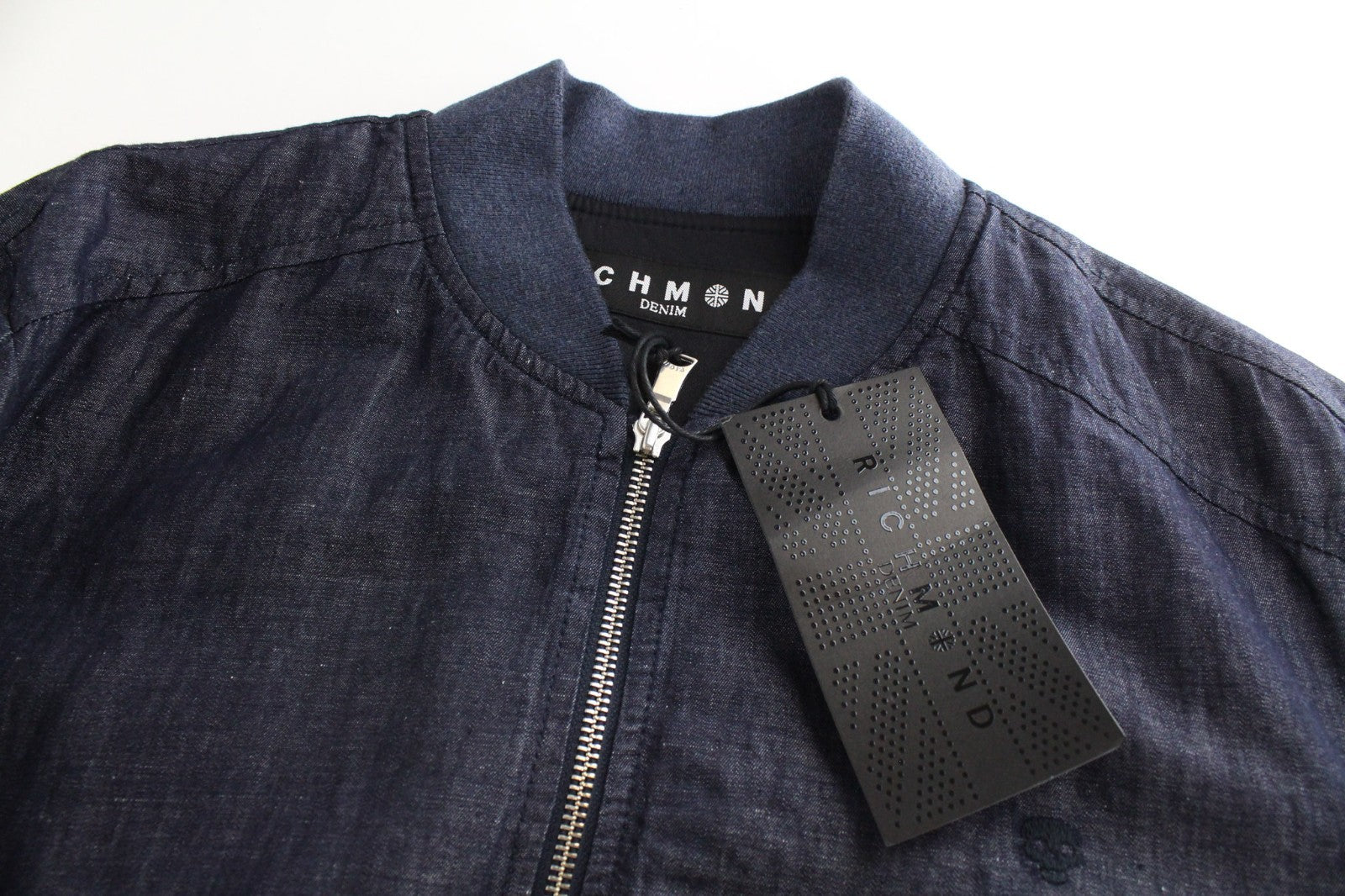 RICHMOND Men Jacket IT48 M Blue Melange Classic Lightweight Bomber Linen Cotton