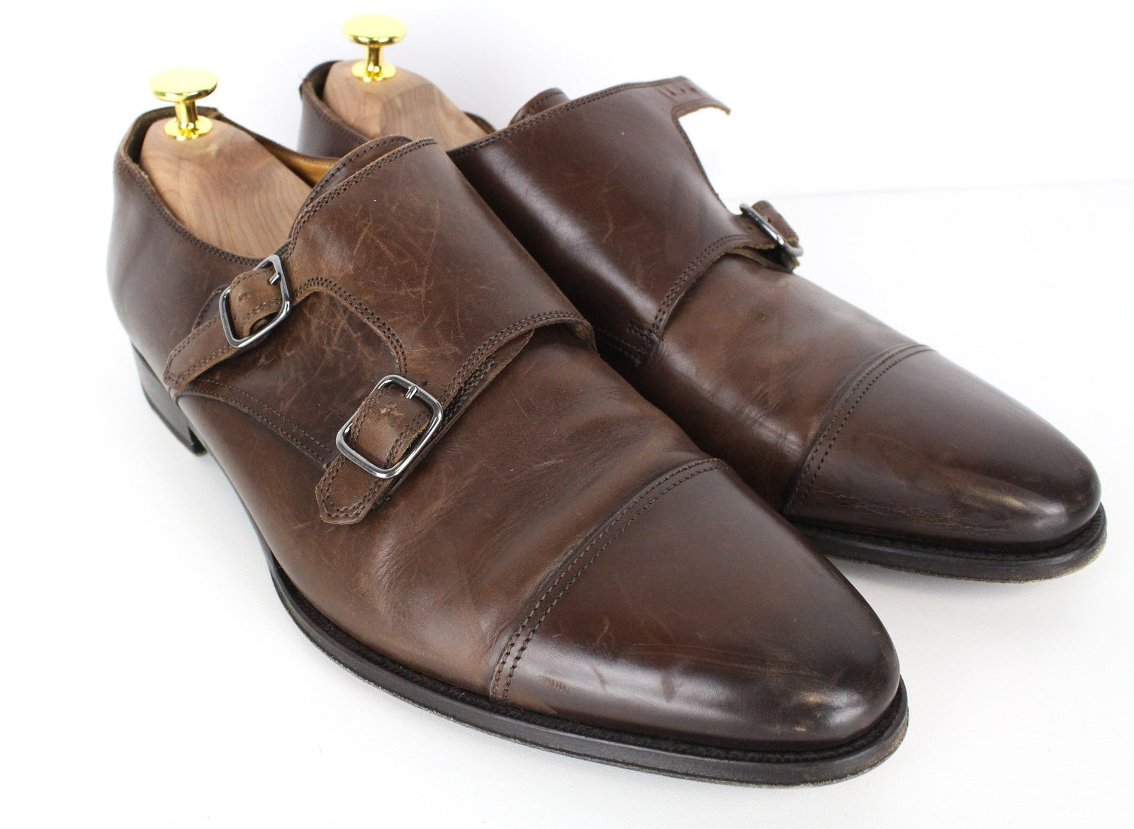 SUITSUPPLY Men Formal Shoes EU42.5 Mid Brown Leather Double Monk Strap Classic