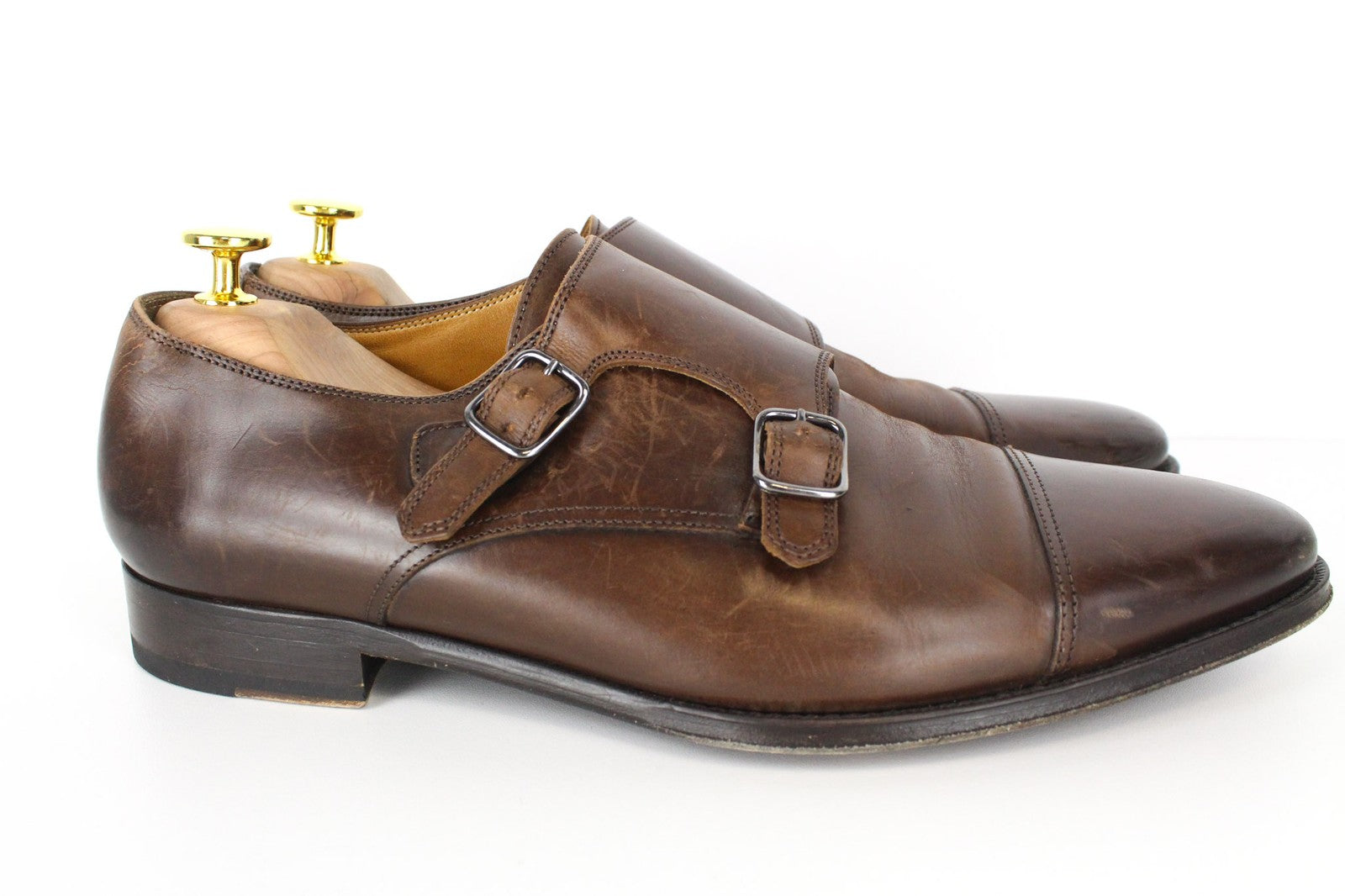 SUITSUPPLY Men Formal Shoes EU42.5 Mid Brown Leather Double Monk Strap Classic