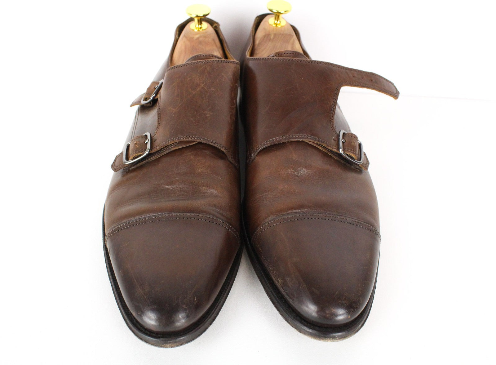 SUITSUPPLY Men Formal Shoes EU42.5 Mid Brown Leather Double Monk Strap Classic