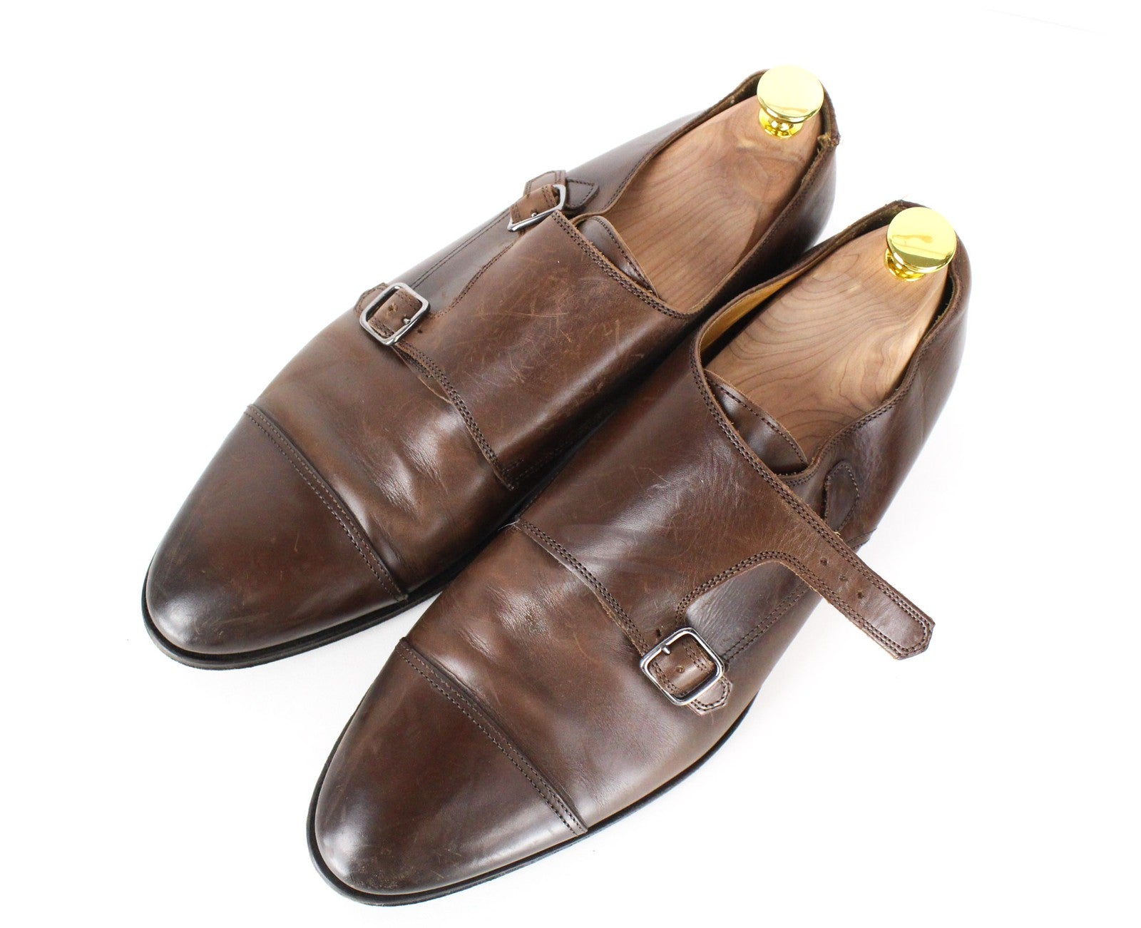 SUITSUPPLY Men Formal Shoes EU42.5 Mid Brown Leather Double Monk Strap Classic