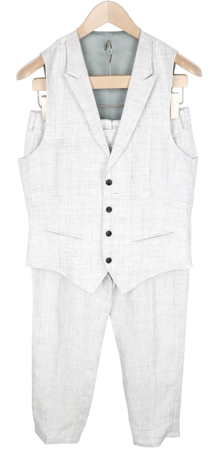 SUITSUPPLY Ferrara Men Suit UK36R Patterned Linen Trousers Vest Grey 2Piece
