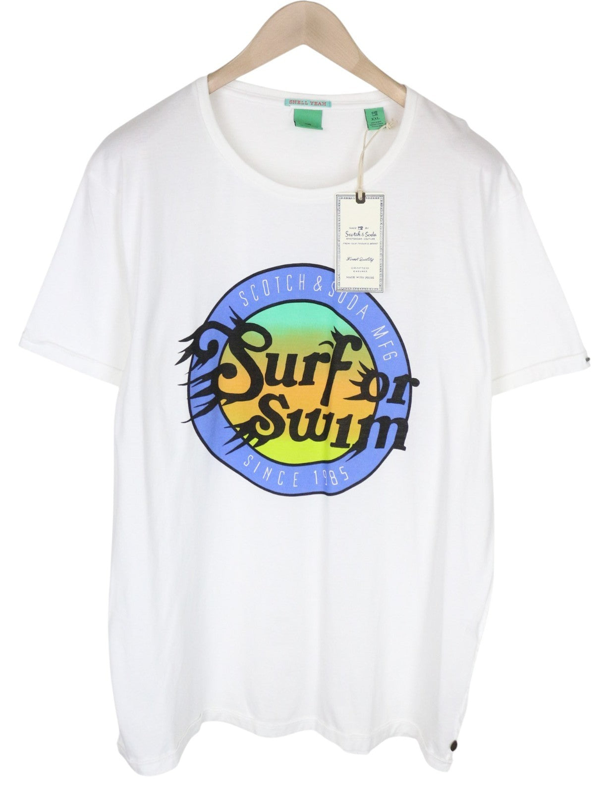 SCOTCH & SODA Ams Couture Men T-Shirt 2XL White Pure Cotton Short Sleeved Logo