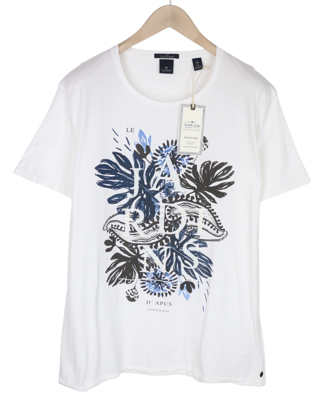 SCOTCH & SODA Ams Couture Men T-Shirt 2XL White Cotton Short Sleeved Pull On