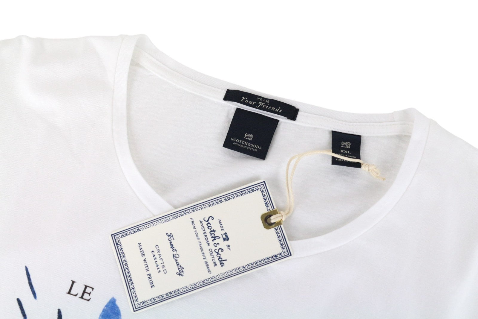 SCOTCH & SODA Ams Couture Men T-Shirt 2XL White Cotton Short Sleeved Pull On