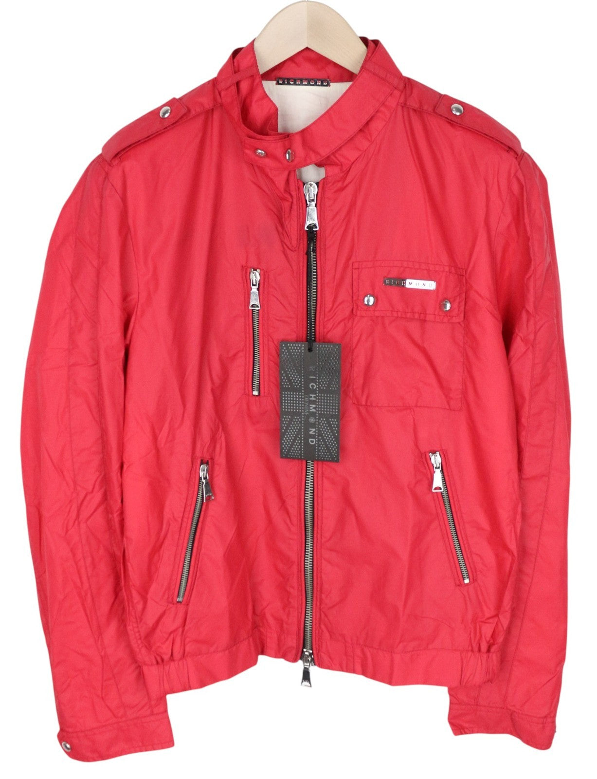 RICHMOND Men Jacket 48 M Red Lightweight Multi Pocket Zipped Long Sleeve