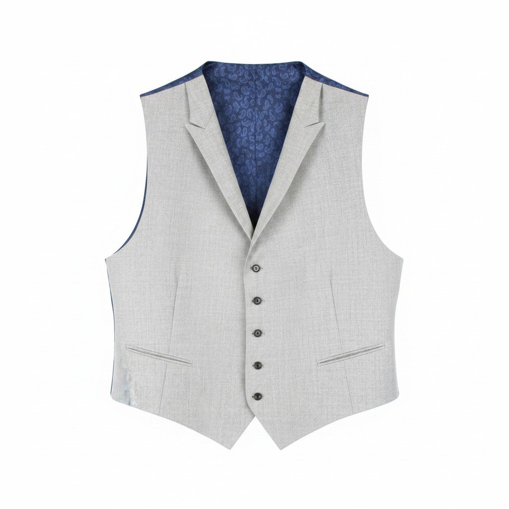 SUITSUPPLY Ferrara Men Waistcoat UK60R Grey Melange Slim Pure Wool Peak Lapel