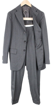 SUITSUPPLY La Spalla Men Suit UK36R Herringbone Grey 2-Piece Slim Wool S130s