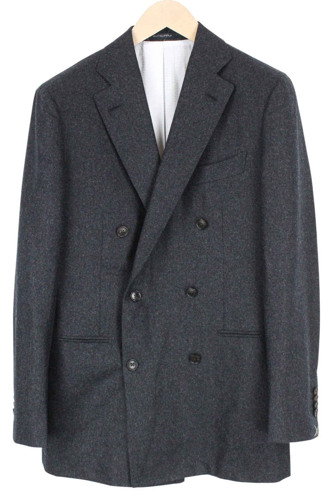 SUITSUPPLY La Spalla Men Suit UK38R Grey 2Pc Two-Row Circular Wool Flannel Slim
