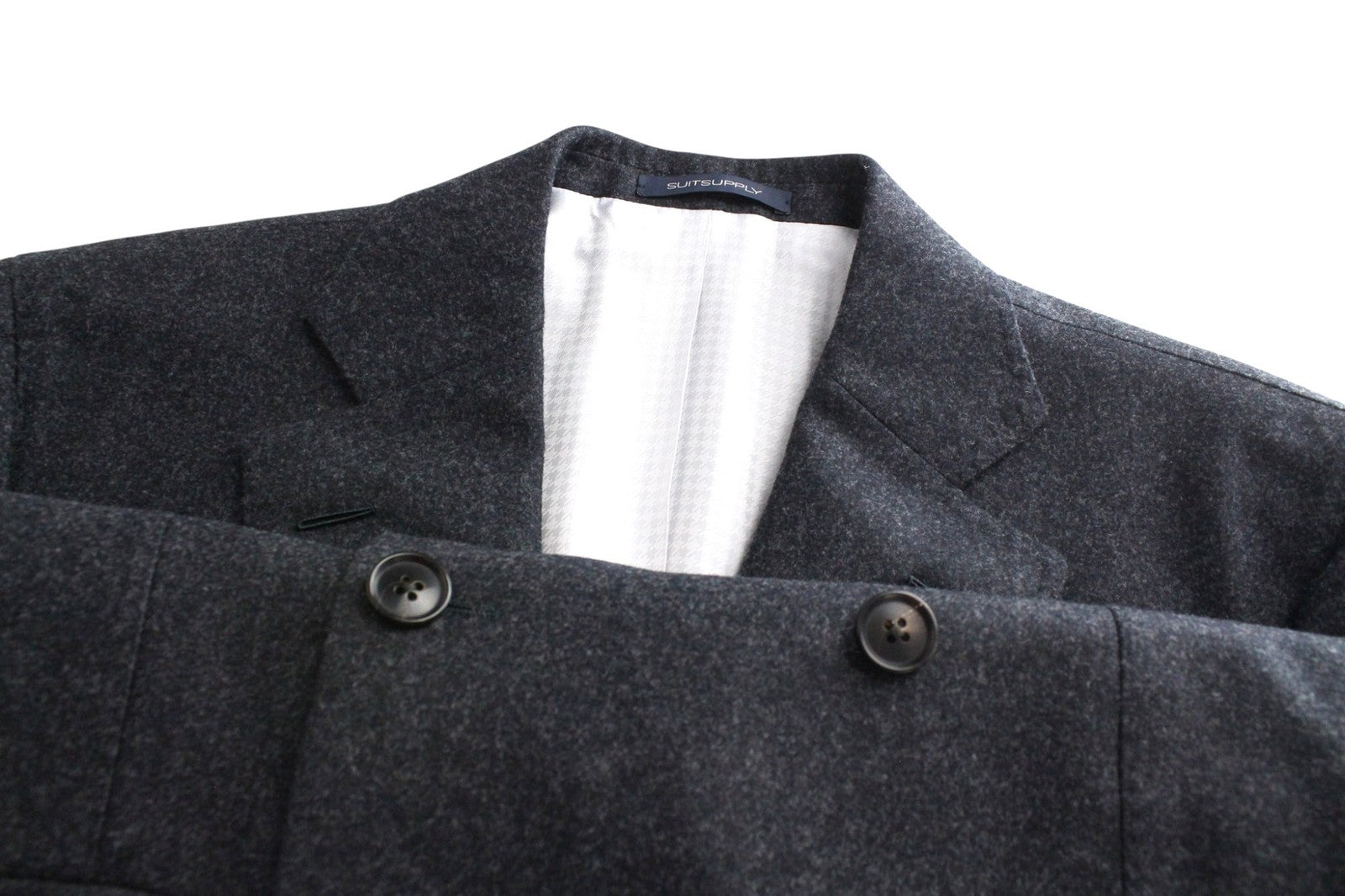 SUITSUPPLY La Spalla Men Suit UK38R Grey 2Pc Two-Row Circular Wool Flannel Slim